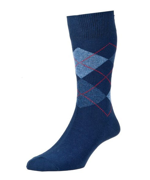 Diamond Cotton Rich Sock Navy Diamond - Bennevis Clothing